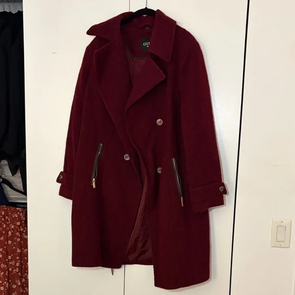 Guess Women's Burgundy Pea Coat Size 1X - Picture 1 of 6